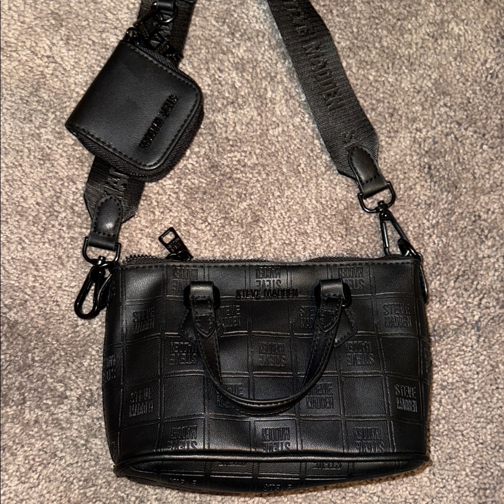 Steve Madden Black Embossed Belt Bag